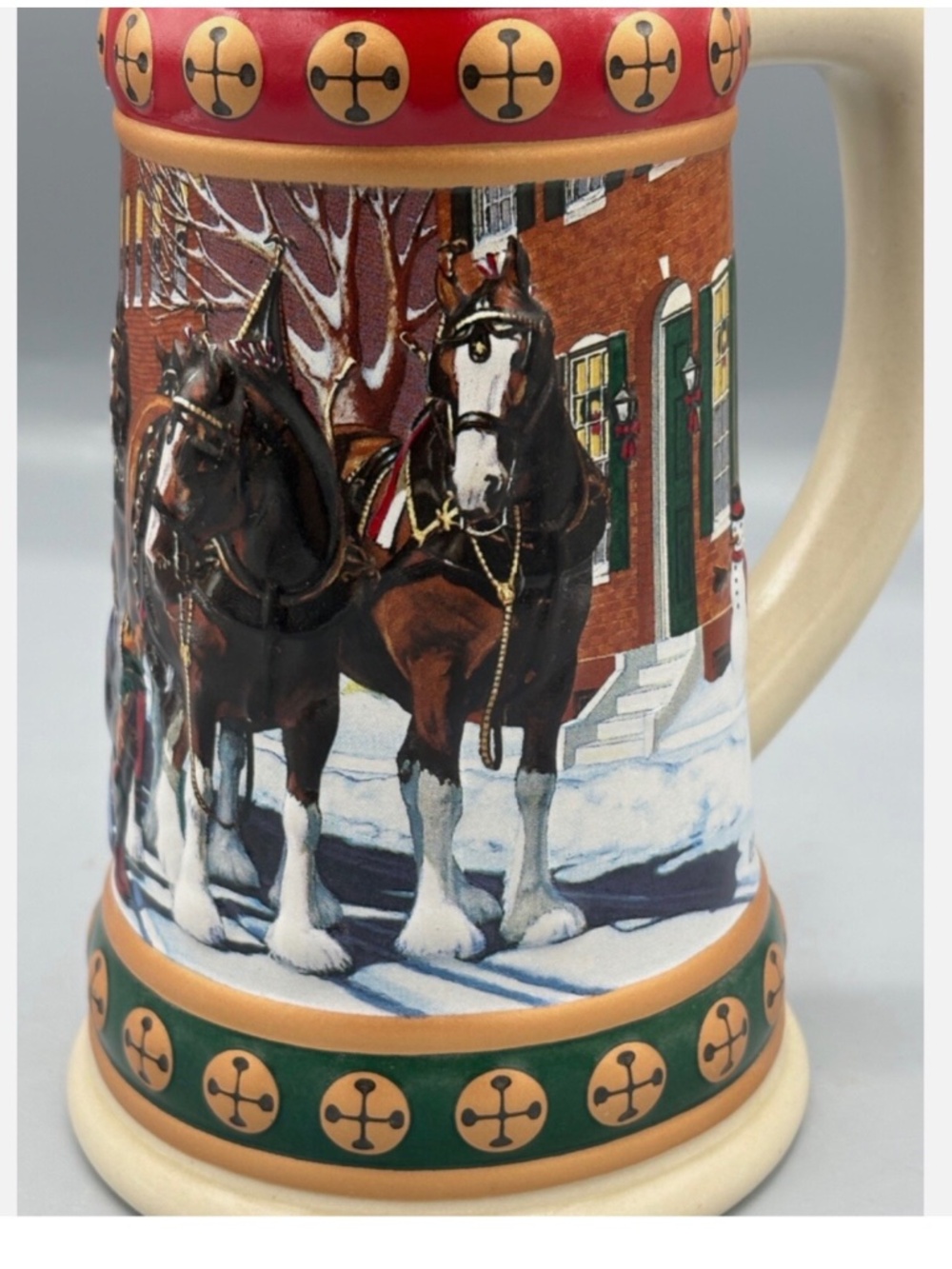 1993 Budweiser Holiday Collector Beer Stein "Hometown Holiday" Clydesdales